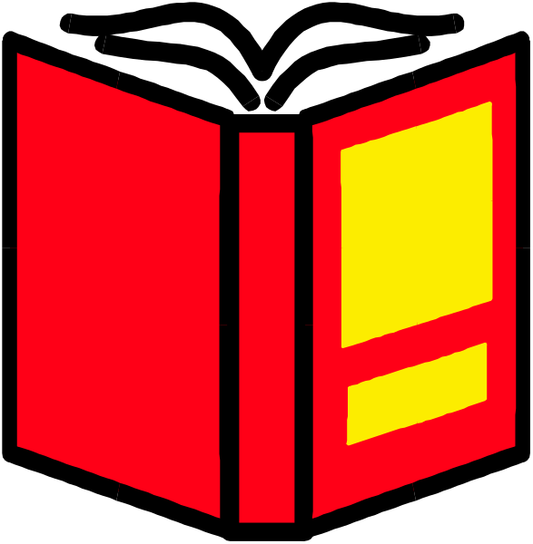 The image shows a red book with an open cover revealing blank pages inside against a black background.