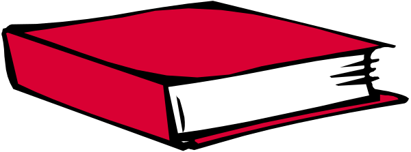 The image shows a red book with white pages on its spine against a gray background.