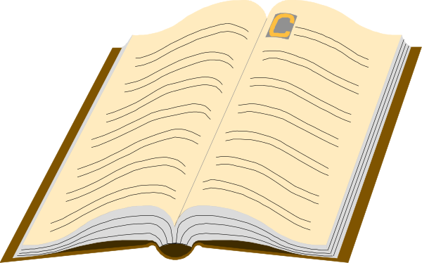 The image shows an open book with pages that appear to be torn out on a surface; there is no text visible within this clip-art illustration.