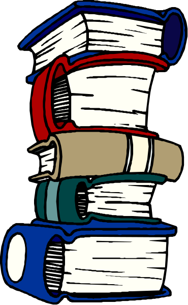 The image shows a stack of books with colorful spines on top of each other against a plain background.