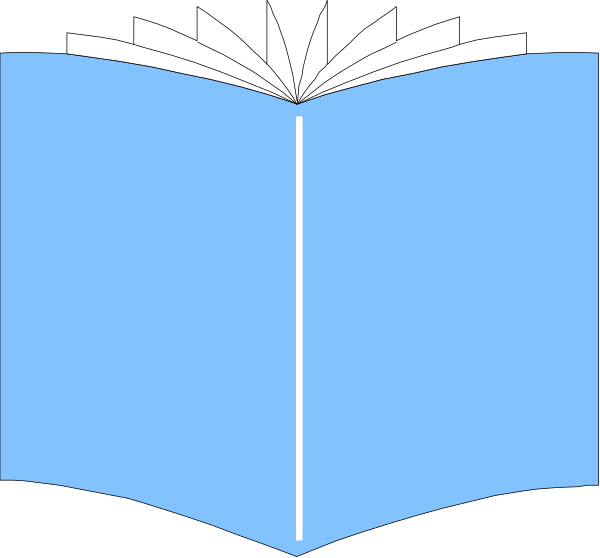 The image shows an open book with a blue cover featuring white pages on which there is text that appears to be English words; however, due to the resolution of the clip-art image, it's difficult to read any specific content from this description.