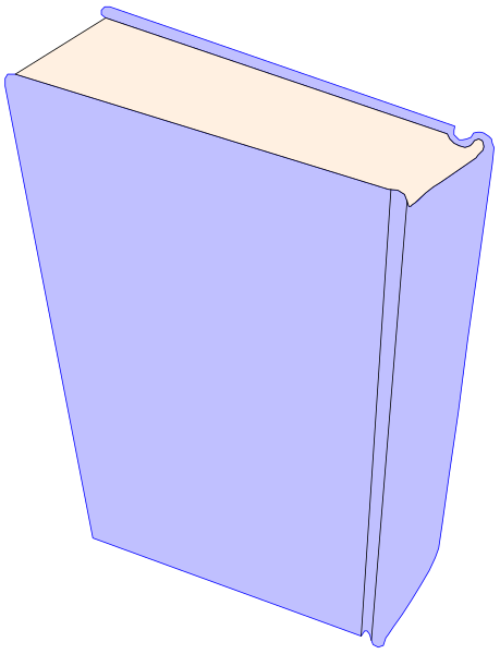 The image shows a three-dimensional rendering of an open book with its pages facing outward against a dark background.