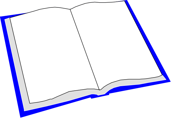 The image shows an open book with a blank page on top of another closed white book lying flat against each other.