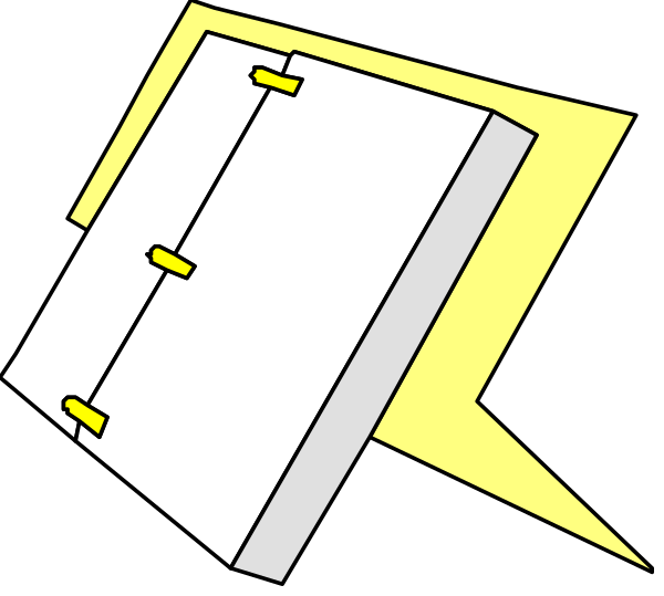 The image shows a simple cartoon of an open book with two pages facing each other against a black background.