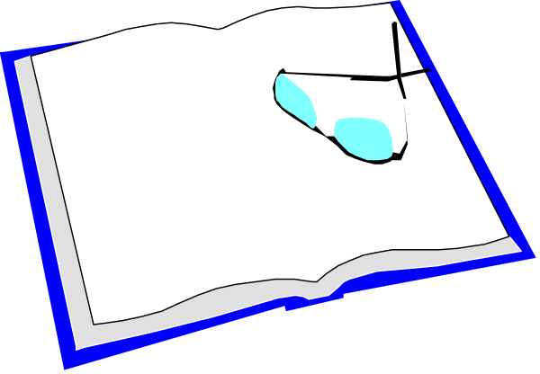 The image shows a book with an open page that has been digitally altered to appear as if it's floating above another surface; there is no text on either side of the pages visible in this clip-art representation, and only one corner of the topmost page can be seen due to perspective.