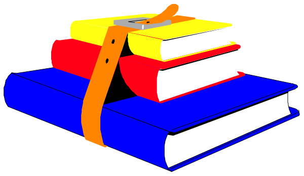 The image shows a cartoon of an open book with pages that resemble stairs leading to another closed book on top.