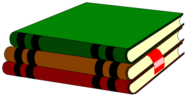 The image shows a collection of books with colorful spines stacked on top of each other against a dark background.
