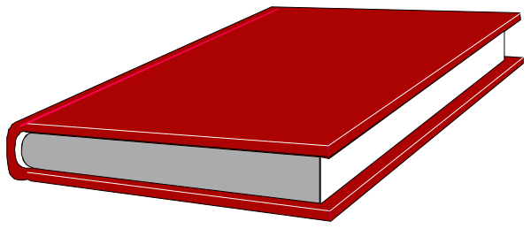 The image shows a red book with white pages on top of another similar but smaller book lying flat next to it against an unseen background.