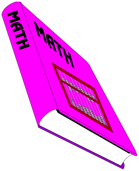 The image shows a book titled "MATH" with an illustration of textbooks on top of it against a black background.