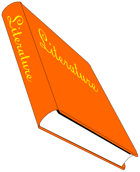 The image shows a book titled "Literature" with an orange cover that has white text on it.