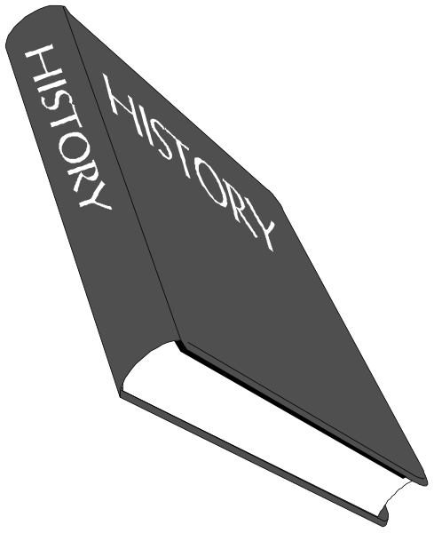 The image shows a book titled "History" with an open cover revealing pages inside that say "HISTORY."