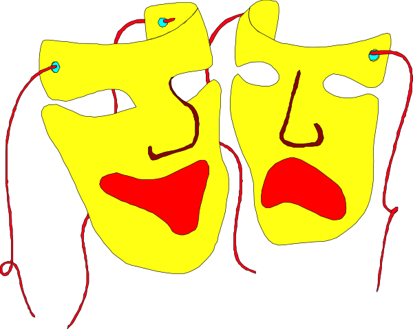 The image shows a black background with two faces drawn on it; both have exaggerated features such as large eyes and lips that appear to be frowning or grimacing.