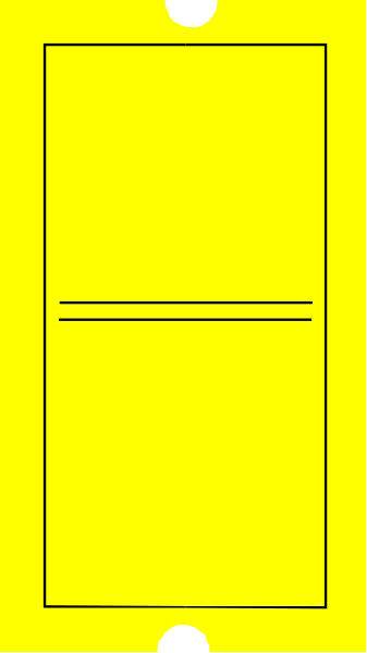 The image shows a simple yellow door with two black circles on it against an off-white background.