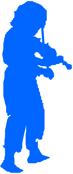 The image shows a person standing next to another figure that appears as an outline of someone holding something small; both figures seem to be in silhouette against a dark background with no additional details provided about their appearance, actions, setting, objects, people, animals or colors other than those described above.