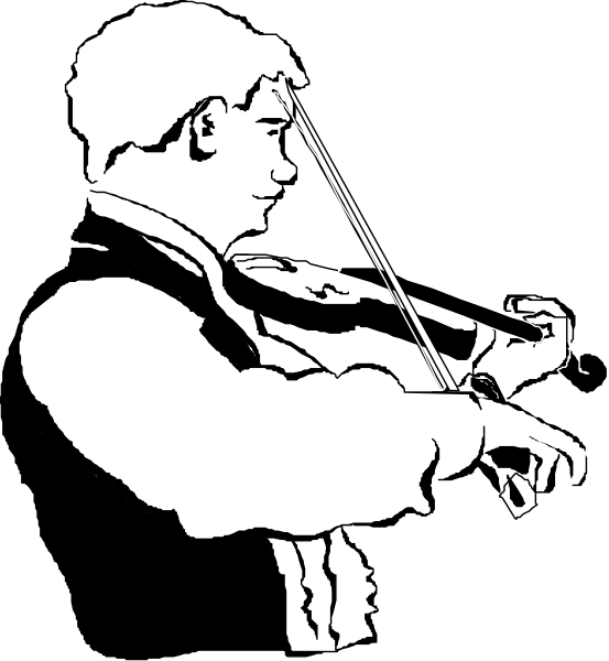 The black and white silhouette of a man playing violin with his eyes closed.