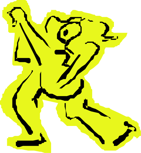 The image shows a black silhouette of an athlete running with their arms outstretched against a white background.