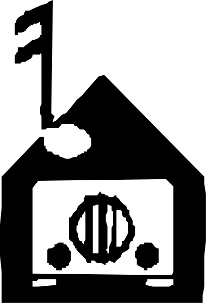 The image shows a black and white graphic with two distinct sections: on top is an icon of what appears to be a television set displaying static; below it is another section featuring three stylized figures that resemble humanoid shapes, each holding onto something different—one holds a book or document, one has their hand raised as if in greeting or salutation, and the third seems to have an object with two circular ends. The style of this image suggests it might be used for educational purposes due to its simple yet symbolic nature.