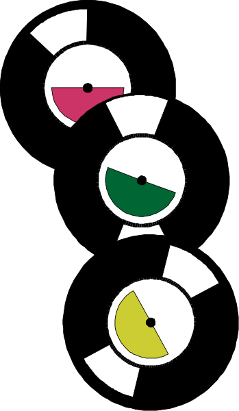 The image shows a black background with four colorful cartoon characters that resemble stylized human figures; each figure has one arm raised in front of them as if waving, while their other arms hang down by their sides.
