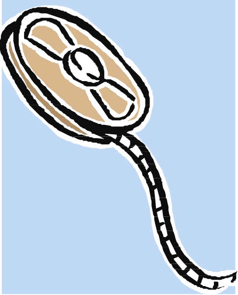 The image shows a sperm cell with an eye on it floating above blue water against a gray background.
