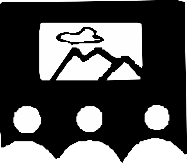The black and white logo of a truck with mountains on it.