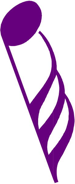 The image shows a purple silhouette of an abstract figure on a gray background with black lines forming its shape against white stripes in each corner.