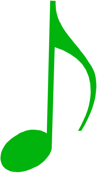 The image shows a stylized representation of musical notes with green accents on them against a black background.