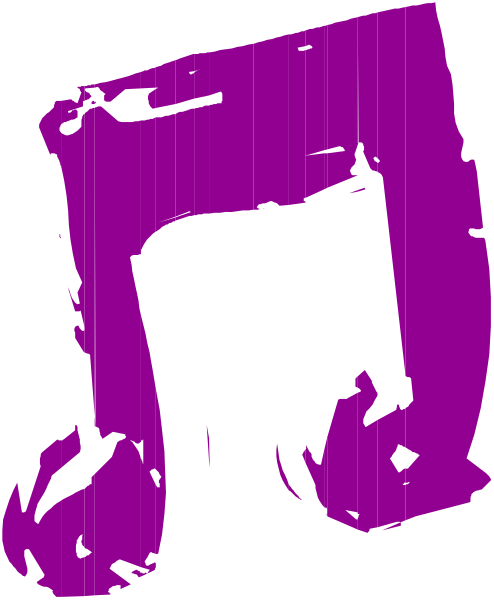 The image shows a purple music note with an abstract design on it against a black background.