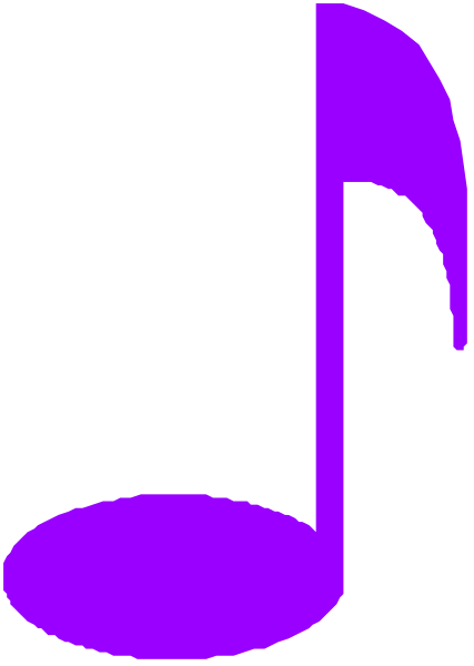 The image shows a purple musical note on top of an open book with music notes inside it against a gray background.