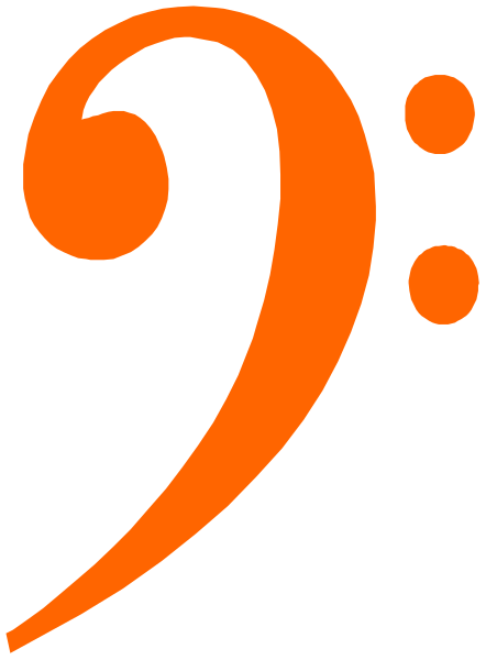 The image shows a stylized graphic of an orange treble clef symbol on top of what appears to be musical notes in black against a white background.