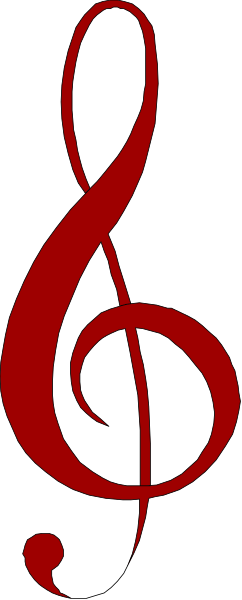 The image shows a red musical note on top of another smaller music notes forming an abstract design against a grey background with black lines dividing it into sections.