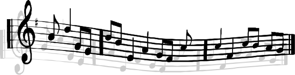 The black and white photo shows a musical score with notes on staff lines representing different pitches of music.