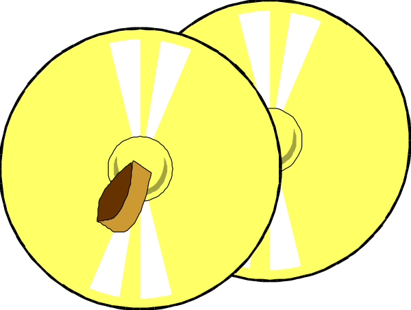 The image shows a sequence of four circular discs with different symbols on them: 1) A yellow exclamation mark; 2) An open book symbolizing knowledge or learning; 3) Two overlapping hands forming an "X" shape, which could represent negotiation or conflict resolution; and 4) The bottom right corner is cut off. There are no people, animals, actions, or a specific setting depicted in this image. It's purely abstract with symbolic meanings attached to each disc.