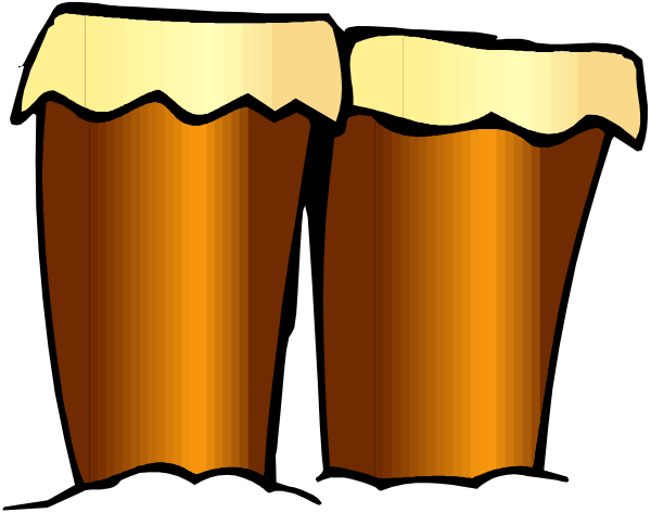 The image shows two mugs of beer placed side by side against a dark background with no other discernible elements present in this small clip-art illustration.