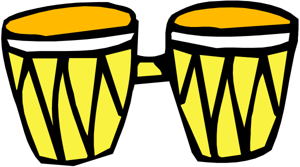 The image shows three yellow bongo drums with black rims lined up next to each other against a dark background.