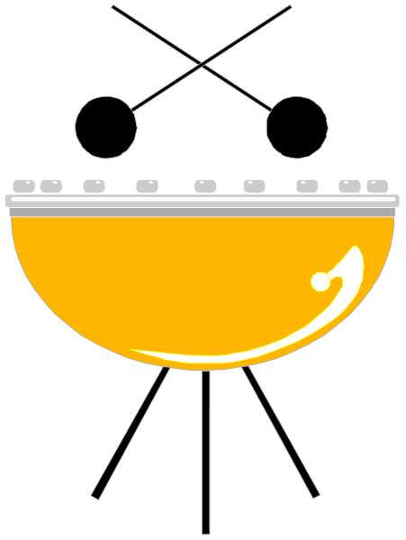 The image shows a stylized illustration of an outdoor barbecue grill with various cooking utensils around it on what appears to be a stand designed for easy use in different settings like picnics, camping trips, and backyard gatherings.