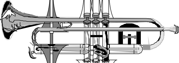 The black and white photo shows a trombone with its bell facing upwards against an indistinct background that does not provide any additional context about location or time period.