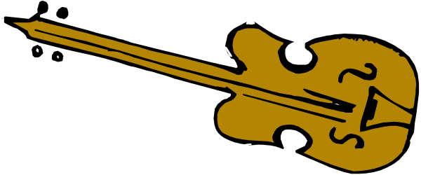 The image shows a black silhouette of an instrument with music notes on it against a white background.