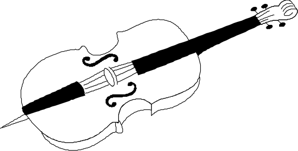 The black and white silhouette of a violin with music notes above it on top right corner.