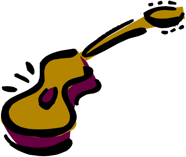 The image shows a stylized guitar with an abstract background featuring purple hues on either side of it against a black backdrop.
