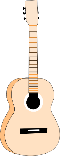 The image shows a guitar with six strings hanging on its side against a plain background.