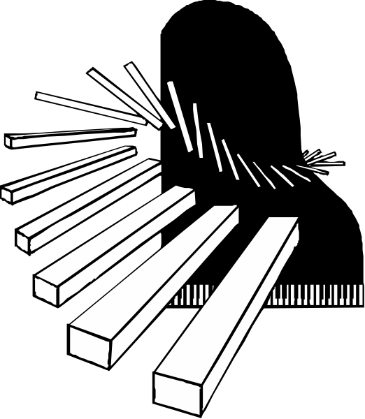 The black and white logo features a stylized sunburst design with vertical lines radiating from it on either side of what appears to be an abstract representation of musical notes in silhouette form at its center, suggesting music as the theme.