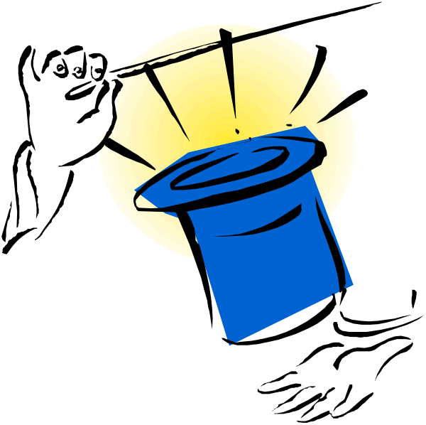 The black and white illustration shows a person holding an open blue umbrella with their hand inside it while standing next to what appears to be a magic lantern that is casting light on them from above.
