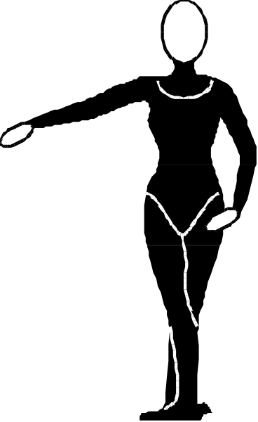 The image shows a black silhouette of an animated character standing against a dark background with white highlights on its body parts indicating light sources in various directions.
