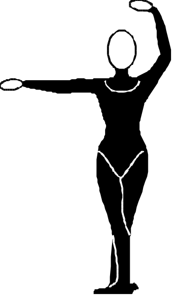 The image shows a black silhouette of an animated character standing against two contrasting backgrounds: dark gray on top half and light brown below it.