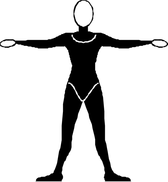 The image shows a black silhouette of an object with two circles on it against a white background.