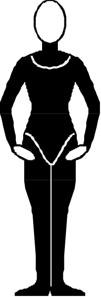 The image shows a black silhouette of an alien figure standing upright against a light background with its arms outstretched to either side in front of it.