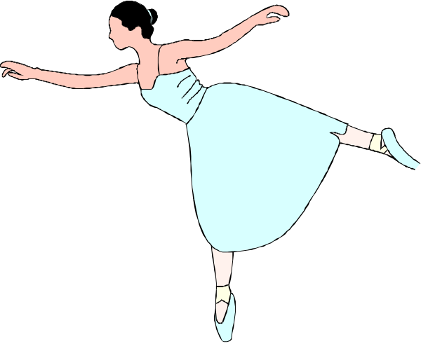 The image shows a cartoon of an animated female figure performing ballet with her arms outstretched against a black background.