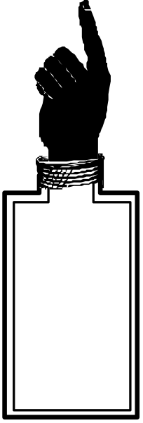 The image shows a black silhouette of an object against a gray background with vertical stripes on either side.