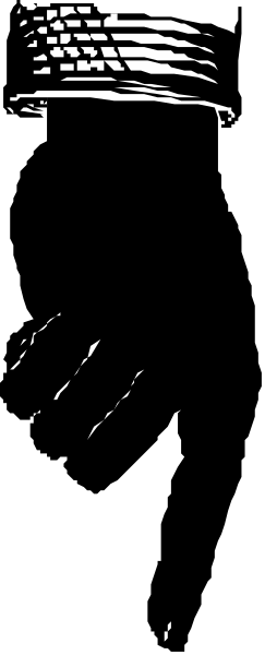 The image shows a black silhouette of an object with multiple lines radiating outward from it against a gray background on its left side.
