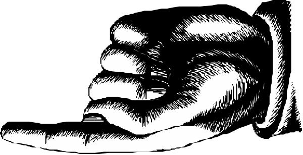 The black and white illustration shows a hand holding an object that resembles a heart with wings on either side; it is set against a dark background.